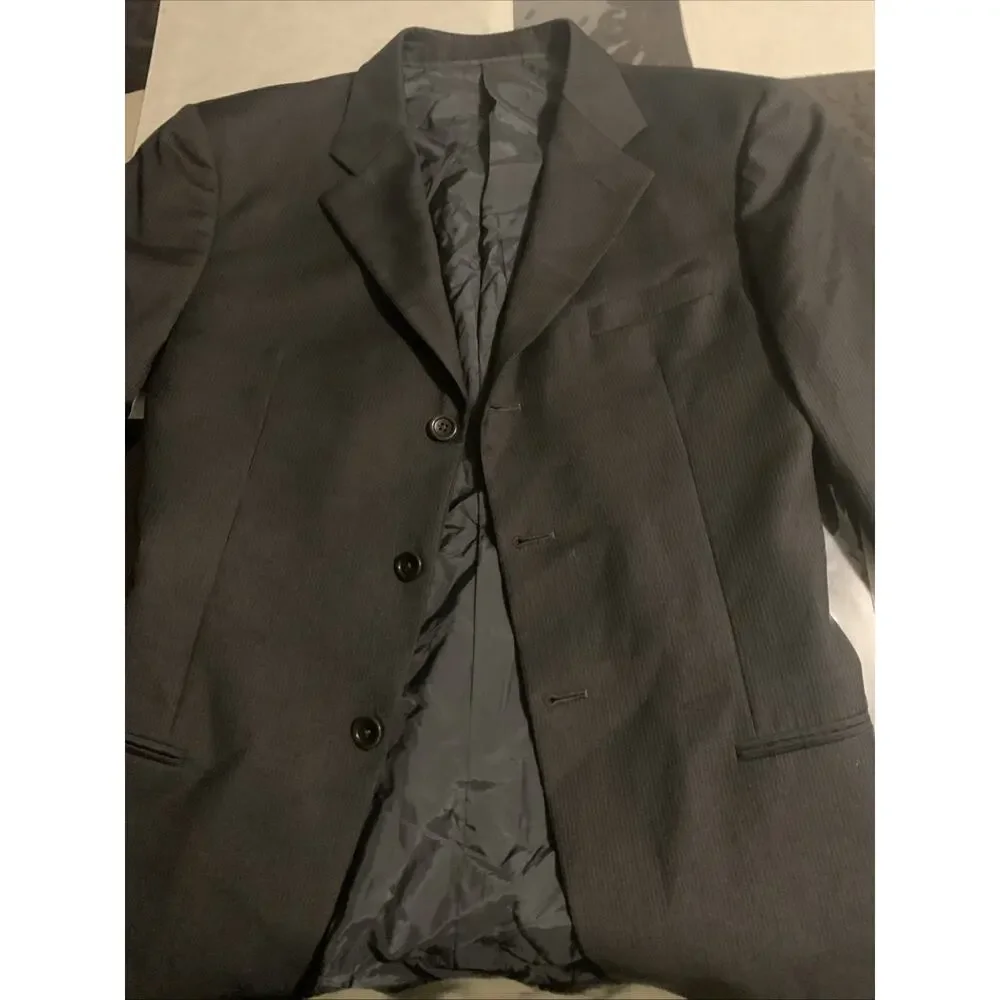 ARMANI Blazer COLLEZIONI Black stripe Wool Sz 42R - Picture 1 of 10